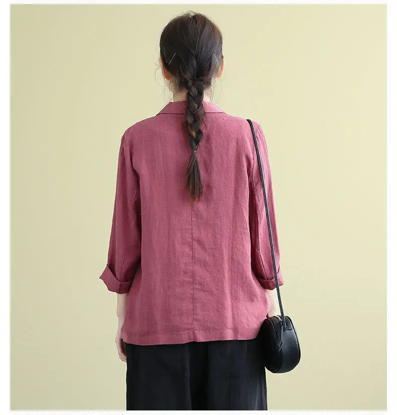 Casual Cotton and Linen Suit Jacket Women 2025 Spring and Summer New Loose solid Long-sleeved Blazer Woman Sunscreen Clothing