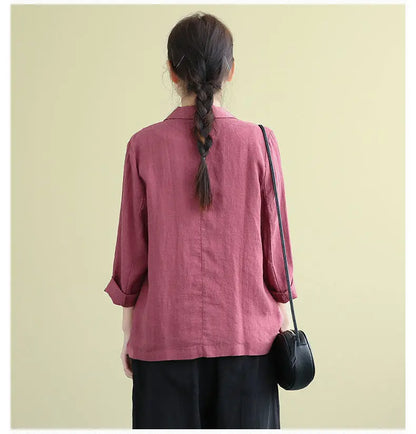 Casual Cotton and Linen Suit Jacket Women 2025 Spring and Summer New Loose solid Long-sleeved Blazer Woman Sunscreen Clothing