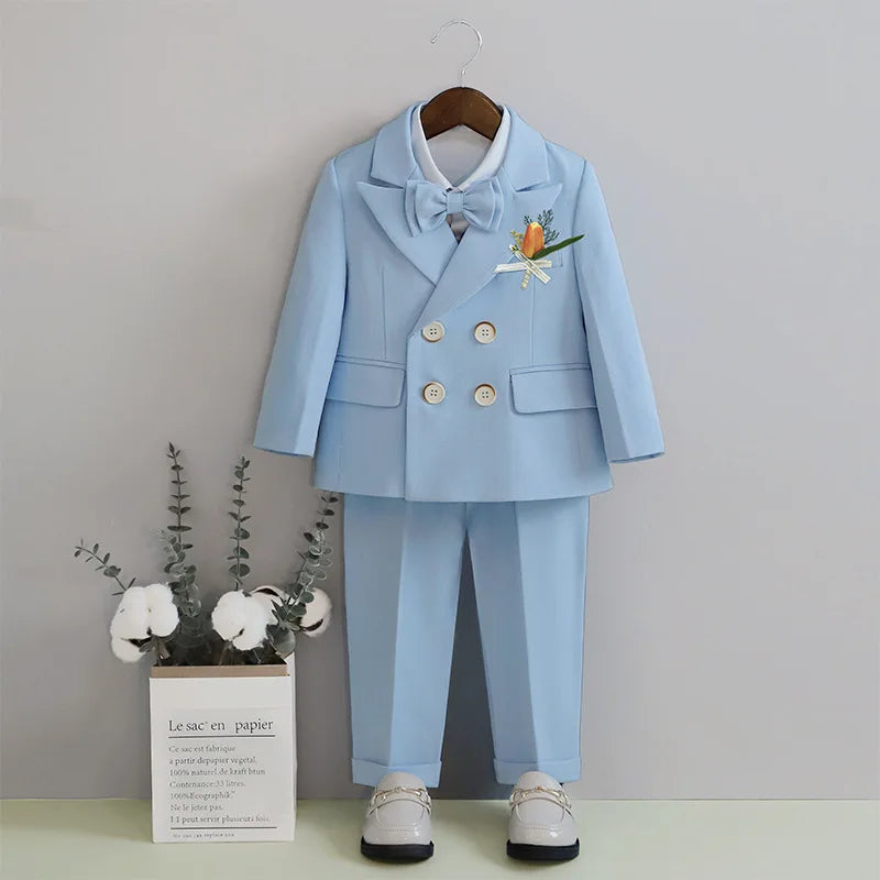 Kids Formal Suit Set Boys Girls Wedding Blazer Multi-Piece Pink Performance Costume