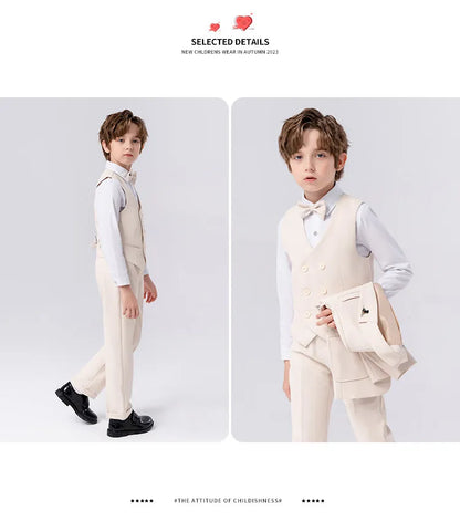 Flower Boys Wedding Suit Set Spring Kids Birthday Photograhy Outfit Children's Piano Host Speech Chorus Performance Costume