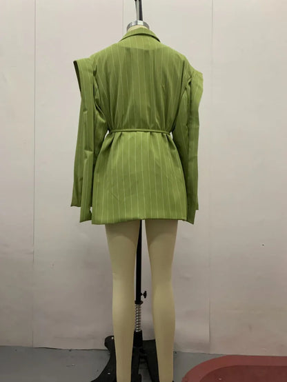 Spring Autumn New Women Blazer Turn-down Collar Long Sleeve Lace-up Waist Cinching Elegant Fashion Office Lady Coat HK16723