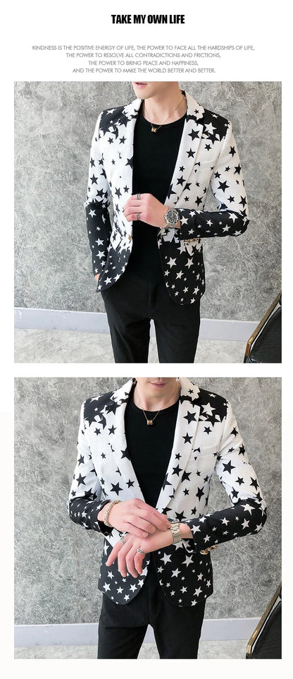 Star Print Slim Fit Blazers 2026 New Men's Club Dress Groom Tuxedo Men's Formal Wedding Prom Suit Jacket Brand Costume Homme