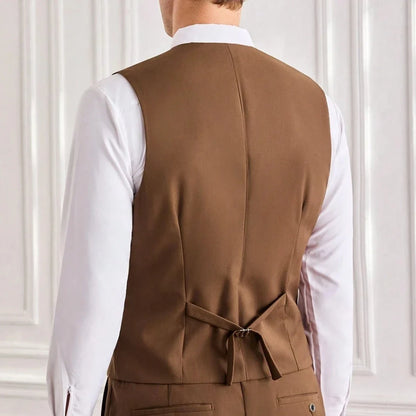 Men's Suit Vest – Single Breasted Brown Waistcoat with Black Lapel for Weddings & Formal Occasions