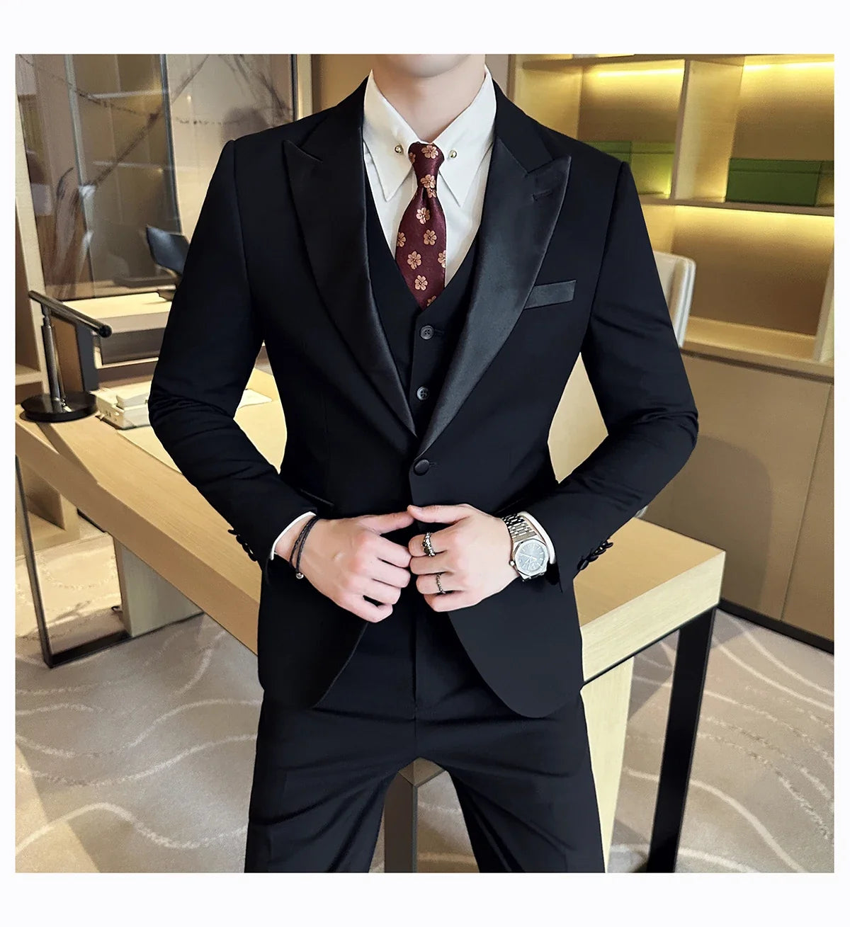 Plus Size 6XL 5XL Men Formal Business Suit 3 Set Pieces Classic Slim Fit Business Suits Sets Autumn Men Wedding Party Tuxedo