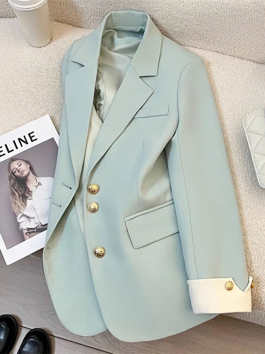 White Casual Women's Suit Jacket Spring 2026 New Style Street Fashion Trend Polyester Commute Style Long Sleeve Single Button