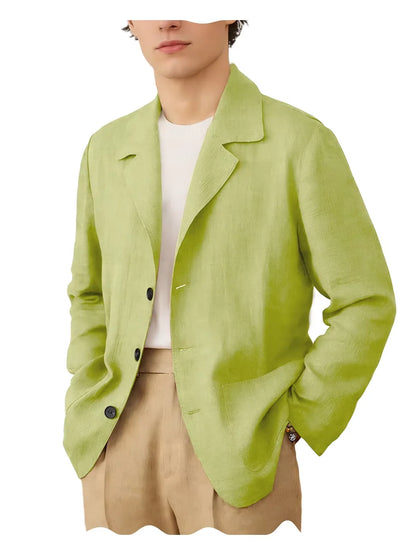 Blazer Men Linen Cotton Single Breasted Classic Fit Lightweight Summer Sport Coat for Beach and Casual Wear
