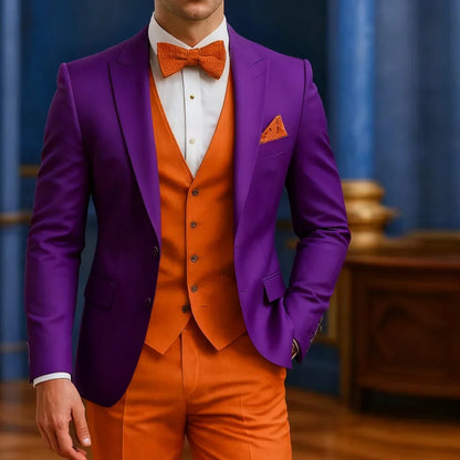 Costume Formel Homme Blanc Et Orange Occasion Mariage Garçons d'honneur Remise de diplôme Bal Smoking 3 Pièces Tenue Masculine Traditionnelle