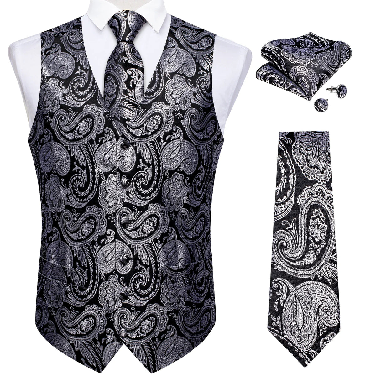 Men's Suit Vest and Tie Set – Single Breasted Waistcoat with Necktie and Pocket Square for Weddings and Business Events
