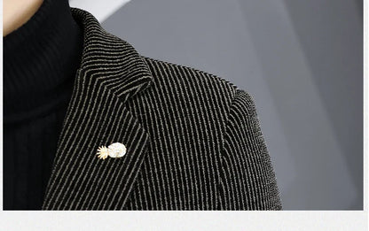 Blazer Autumn/Winter Golden Sable Velvet and Cotton Thickened Thermal Small Suit Fashion Business Men's Slim Blazer