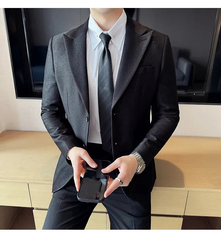 High-end Shiny Business Casual Suit Jacket Men British Style Slim Fit Office Work Men Blazers Wedding Groom Dress Coats 2025
