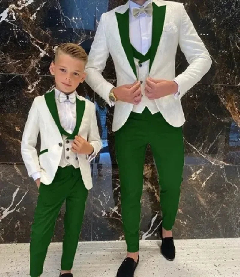 Groom White Floral Men Suits Tuxedo Slim Fit Wedding Suits Groom Full Wedding Gentleman Costume 3 Pieces (Jacket+Vest+Pants)