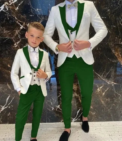 Groom White Floral Men Suits Tuxedo Slim Fit Wedding Suits Groom Full Wedding Gentleman Costume 3 Pieces (Jacket+Vest+Pants)