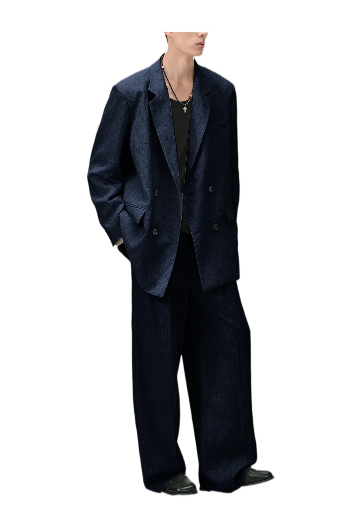 Men's Linen Double Breasted Suit – Slim Fit 2-Piece Blazer & Straight Leg Pants for Summer Weddings & Business