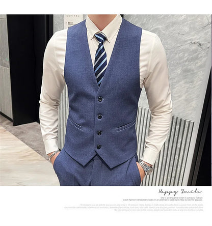Men's 3-Piece Slim Fit Suit – Smart Casual Blazer, Vest & Pants for Business, Wedding & Formal Occasions