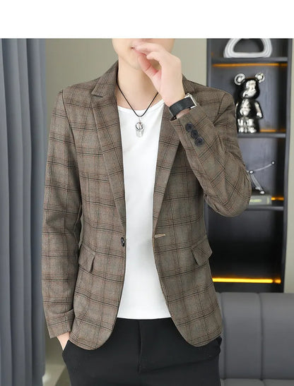2026 Blazer Outdoor men's checked fashion business trend Wedding Slimming Gentleman Casual Korean travel high formal Wear Blazer