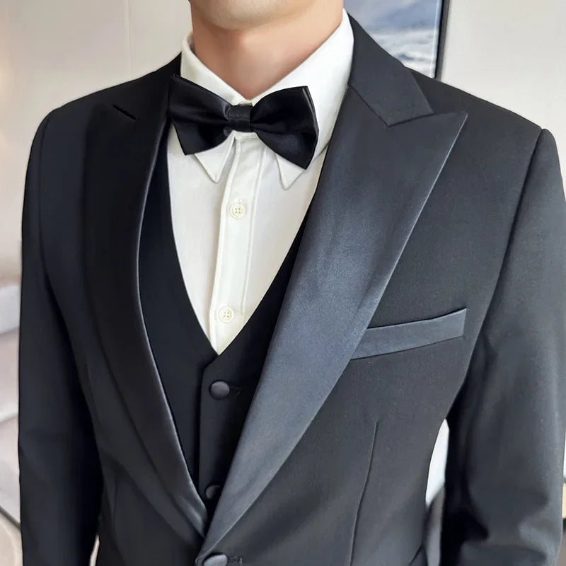 Men's Slim Fit Wedding Suit – Jacket, Vest & Pants | Smart Casual Black Tuxedo for Groom
