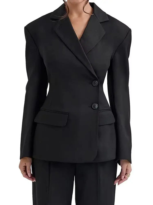 Long Sleeve Formal Black 2 Piece Blazer Set Casual Office Work Office Lady Jacket Outfits Women Fall Business Pant Suit