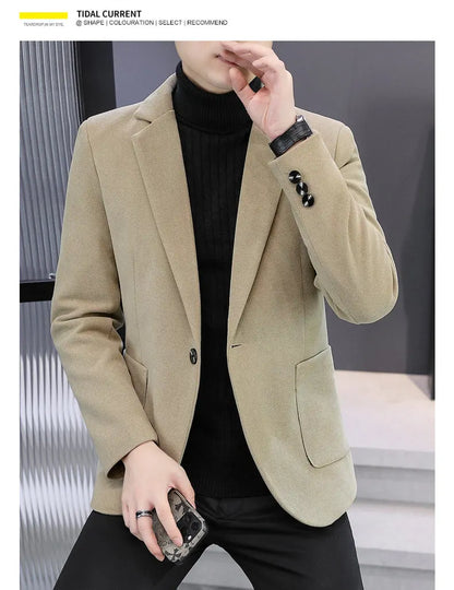 Blazer Men Fashionable Outdoor Wedding Versatile Slimming and Casual Korean Version Golden Mink Velvet Velvet and Cotton Blazer