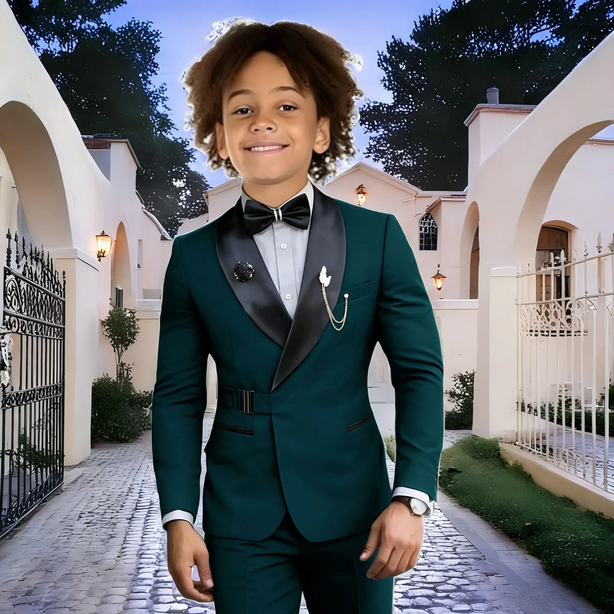 Navy Blue Boy Suits Wedding Kids Tuxedos 2 Pieces Formal Blazer Shawl Lapel Double Breasted Prom Suits (Jacket+Pants)