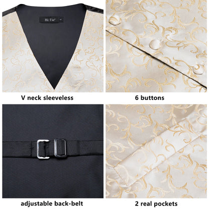 Men's Floral Paisley Vest and Tie Set – Formal Waistcoat with Necktie and Pocket Square for Weddings and Business Events