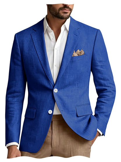 Men's Linen Blazer Notch Lapel 2 Buttons Slim Fit Casual Sport Jacket Lightweight Breathable Summer Business Wedding Daily Wear