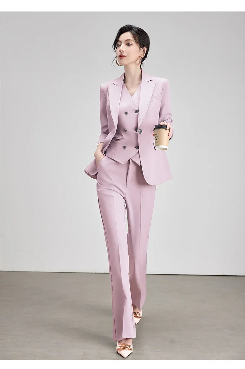 Office Lady Work Blazer Trousers Suits for Women Autumn New Business Chic Blazer and Pants Sets 2 Pieces Womens Outfit Pink