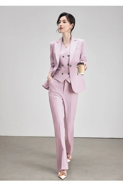 Office Lady Work Blazer Trousers Suits for Women Autumn New Business Chic Blazer and Pants Sets 2 Pieces Womens Outfit Pink