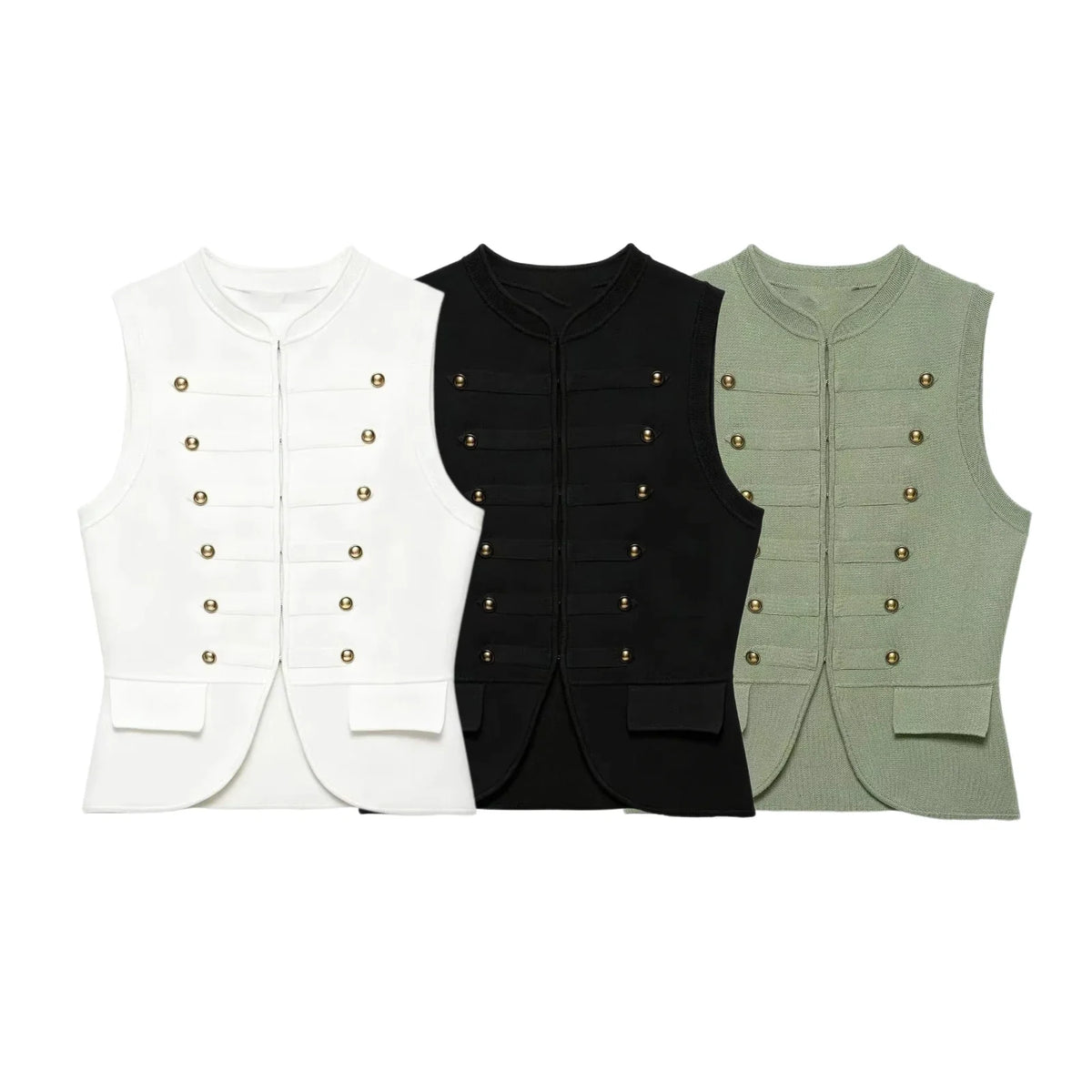 Women Elegant Solid Sleeveless Vest Double Breasted Decorative Slim Fit Short Chic Top 2026 Summer Casual Beach Vacation Top