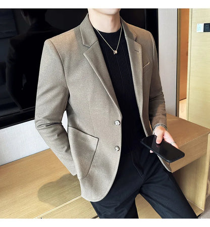 Autumn Winter New Woolen Slim Fit Suit Coat Men Fashion Casual Business Social Party Dress Men's Suit Jackets Tailcoats 4XL-M