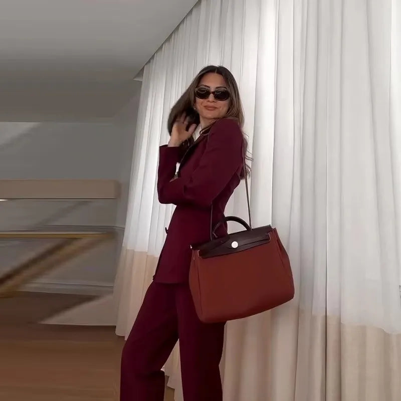 Elegant Women Pants Sets With Jacket 2 Piece Single Breasted Notch Lapel Blazer Slim Fit Female Office Full Women Suits Set