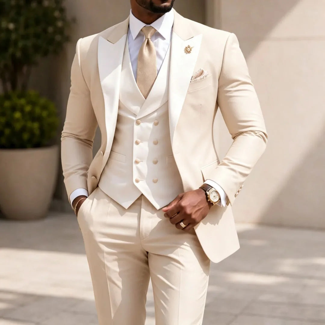Men Suit Yellow 3 Pieces White Vest With Lapel For Wedding Birthday Banquet Prom Party Business Work Office Jacket Vest Pants