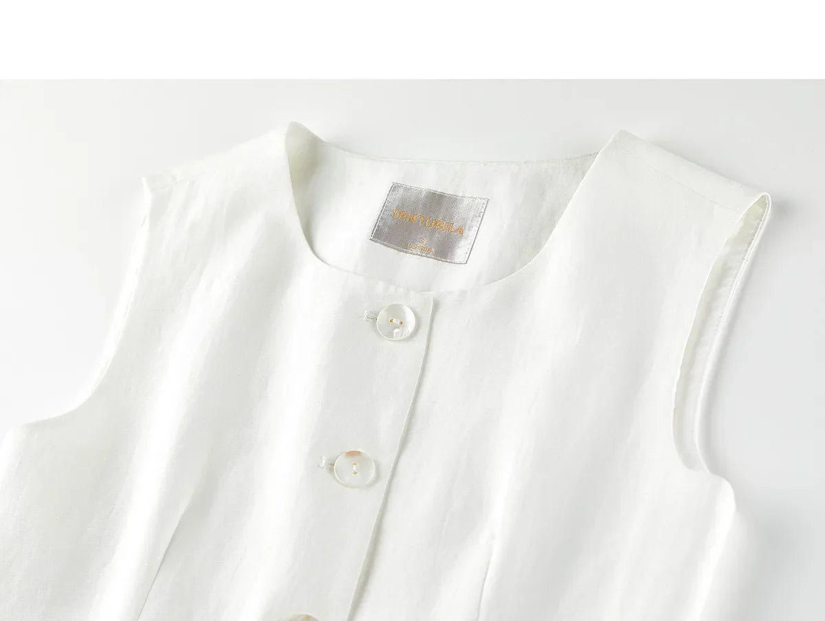 Women's White Vest Blazer 2026 Summer Round Neck Slim Thin Simple Versatile Top Ladies Commute Outfit Q62JA7390