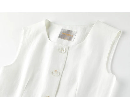 Women's White Vest Blazer 2026 Summer Round Neck Slim Thin Simple Versatile Top Ladies Commute Outfit Q62JA7390