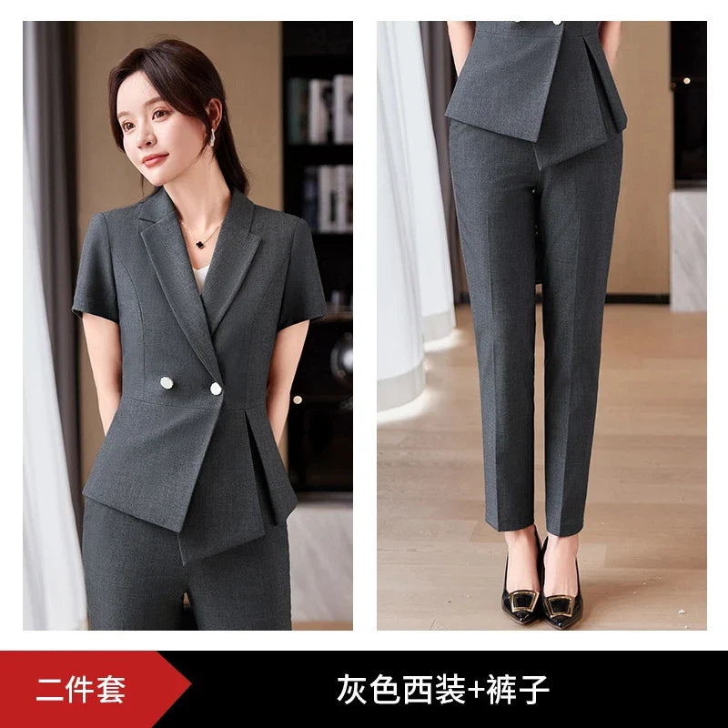 Women's Short-Sleeved Suit Elegant Fashionable Pants Spring Summer Collection 2026 New
