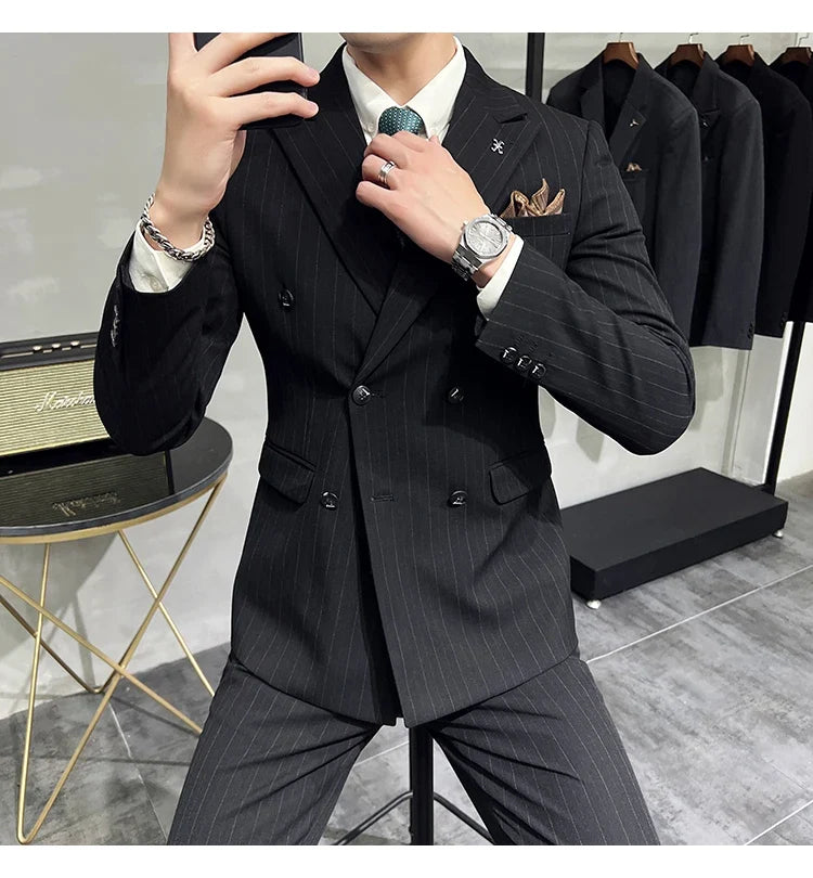 Men's Classic Striped 3-Piece Suit for Wedding, Business & Formal Occasions