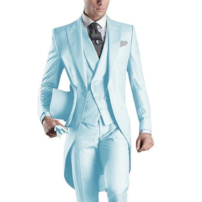 Men's Monochromatic Tuxedo Set Business Smoking Wedding Dress Blazer Jacket Vest Pants 3-Piece Suit for Formal Occasions
