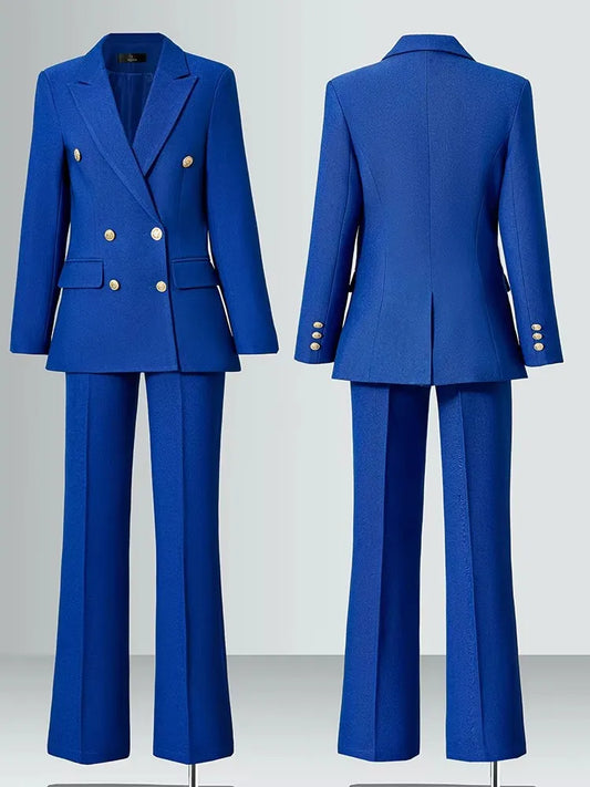 New Solid Women's 2 Pieces Suit Lady Business Office Suits Slim Fit Peak Lapel Jacket Womens Tuxedo Casual Suits(Blazer+Pants)