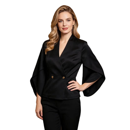 Women Business Casual Blazer V-neck Wrap Sleeves Formal Dress Suits Jacket for Weekend Party Office Work Meeting Interview