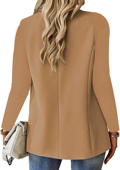 Women's Solid Color Single Button Blazer Autumn Long Sleeve Lapel Office Jacket Slim Fit Casual Workwear with Front Pockets