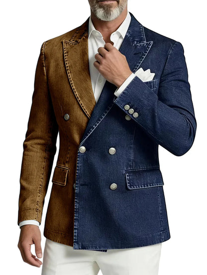 Men's Double Breasted Denim Blazer – Peak Lapel Slim Fit Jacket for Casual & Party Wear