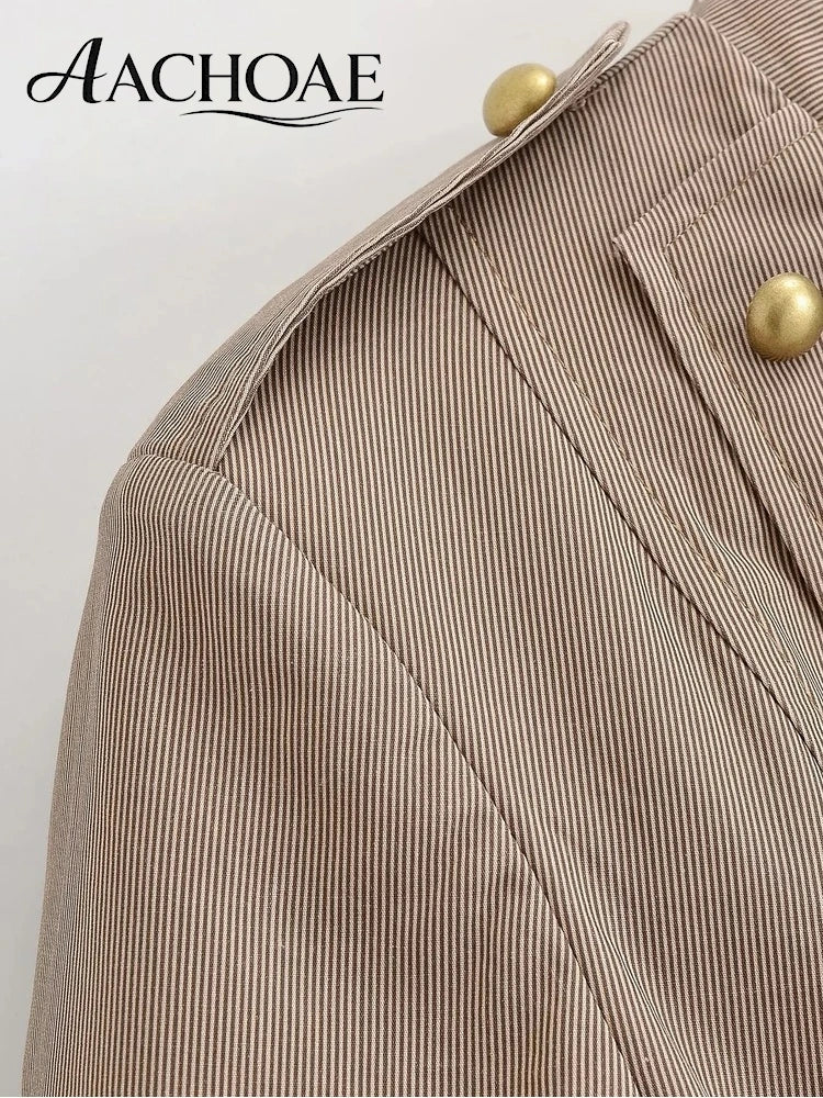 Women Military Style Cropped Blazer Jacket Gold Button Slim Short Suit Coat Stand Collar Elegant Office Lady Outerwear
