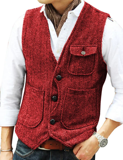 Men's Suit Vest Single Breasted Herringbone Smart Casual Wedding Business Waistcoat
