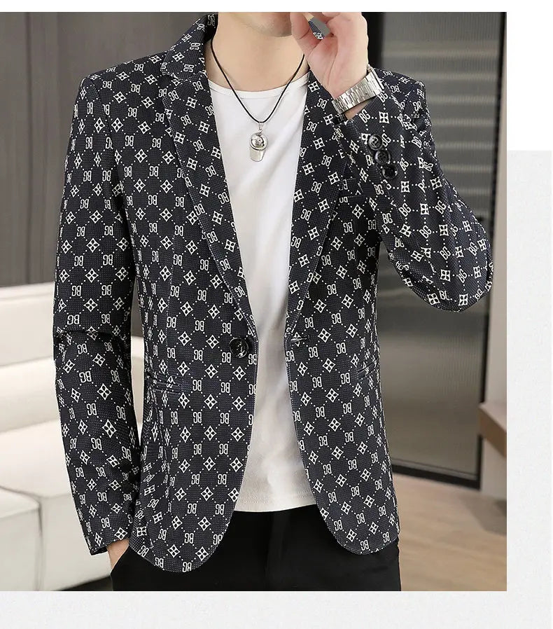 Blazer Men's Fashion Outdoor Travel Gentleman Wedding Slimming Business Versatile Letter Youth Casual Korean Formal Wear Blazer