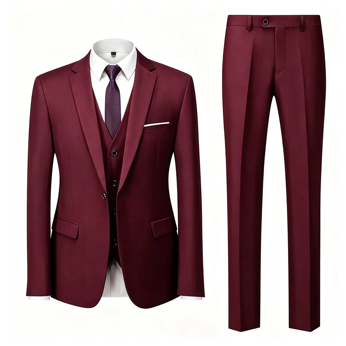 ( Jacket+Vest+Pants ) Brand Solid Color Formal Office Business Men's Suit Groom Wedding Dress Party Male Casual Suits