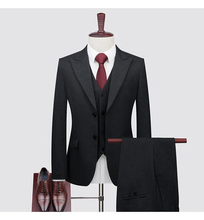Men's High-End Wool Suit Three-Piece Set Business Casual Fashion Tencel Vest Trousers Bridegroom Wedding Dress