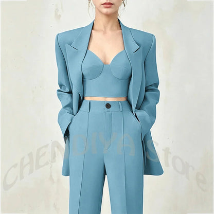 Business Casual Women's Suit Two Piece Peaked Lapel Stylish Double Breasted Formal Outfit Female Jacket Pants Customized