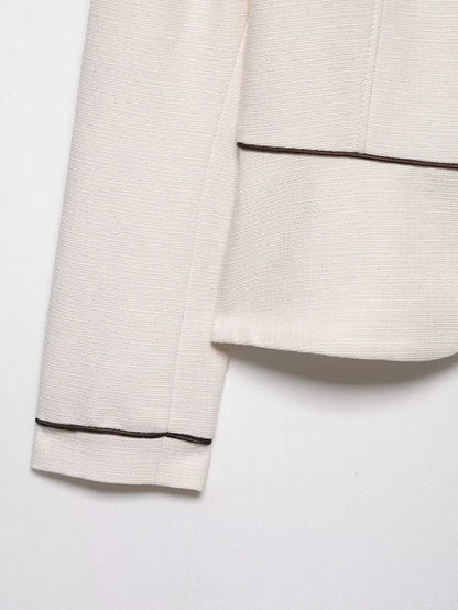 2026 Women Spring Elegant Single Breasted Stand Collar Long Sleeves Short Coat Woman Fashion Casual Beige Tweed Blazer Jacket