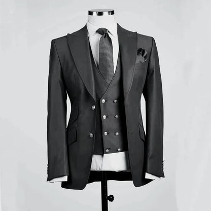 Royal Blue Groom Tuxedos Peak Lapel Men Suits Wedding Best Man Blazer ( Jacket+Pants+Vest)