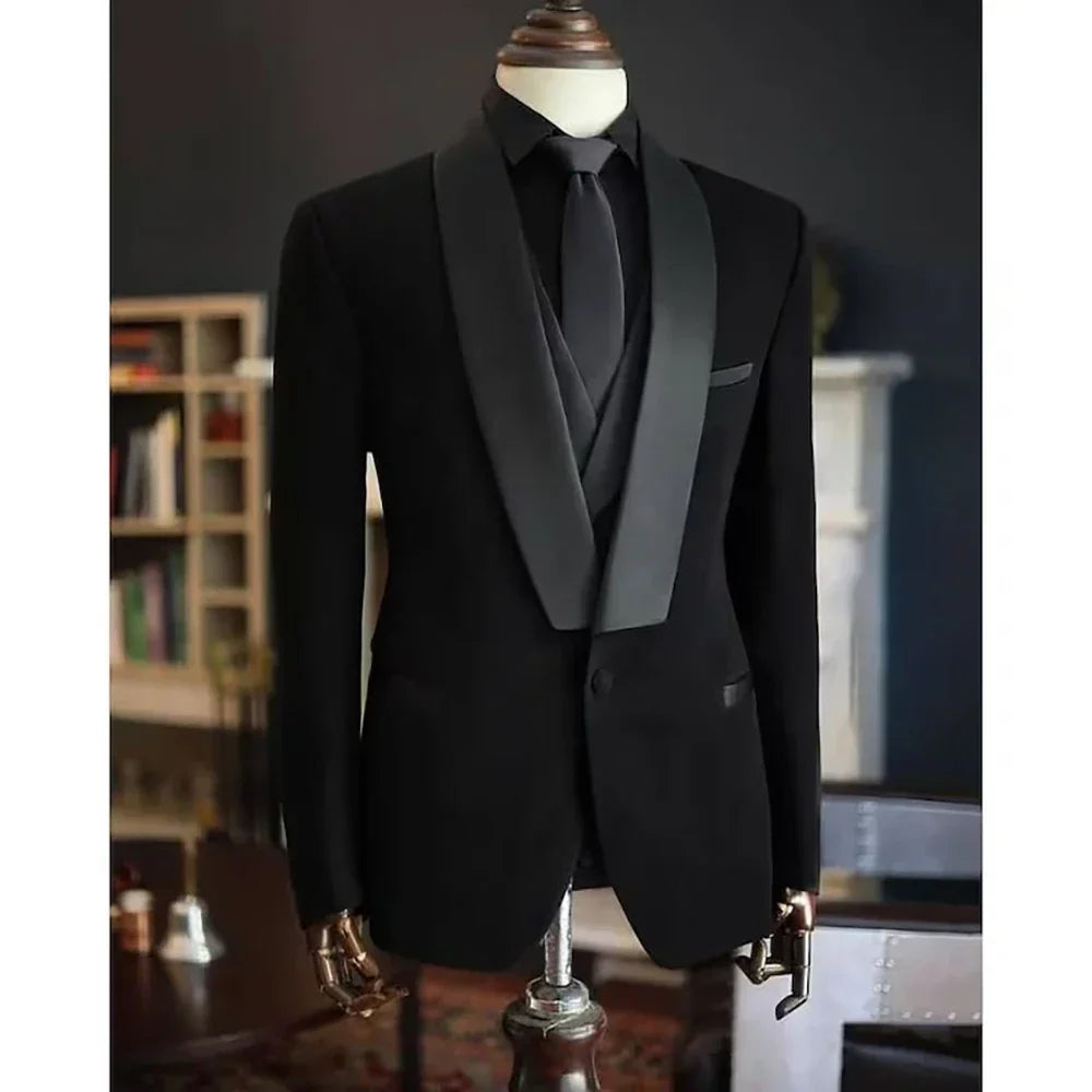 Men's Fashion suit High quality black three-piece elegant luxury suit wedding party dress