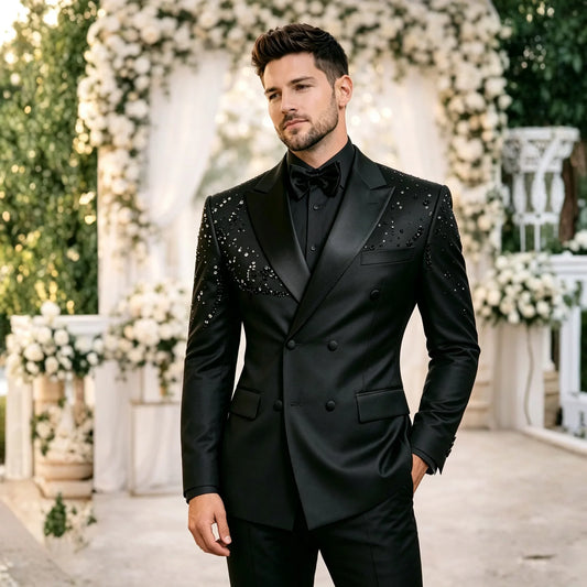 Mens Suit Rhinestone Decoration Exclusive Design Wedding Suit, Men's Suit, Party , Prom Men Tuxedo, Stone Embroidered Tuxedo